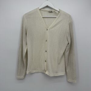 Paul Harris Design Vintage Cream Cardigan Sweater Mother of Pearl Large